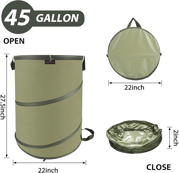 YUDI & GARDEN 45 Gallon Collapsible Garden Bag|Collapsible Trash Can|Camping Trash Can, Use for Gardening Cleanup or Party Waste and Outdoor Activities