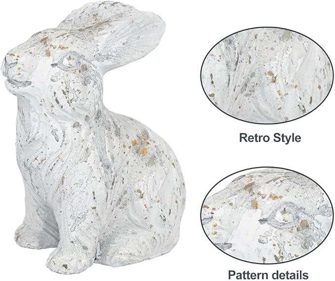 All Chic Bunny Decor Garden Statue White Rabbit Cement Rabbit Statue for Home Garden Indoor Outdoor Statues for Yard,Front Yard Decor,Easter Rabbit Figurines(White)