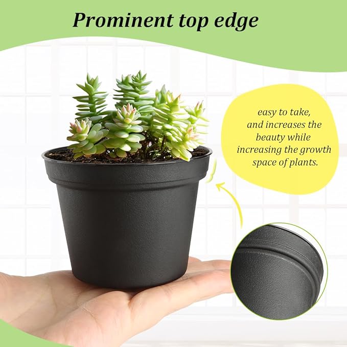 160 Pack 3 Inch Black Nursery Pots - Plastic Seedling, Seed Starter, Germination Pots with Drainage for Plants, Succulents, Flowers, Transplanting