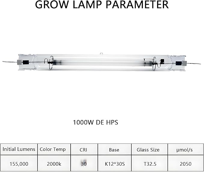 SunStream 1000 Watt DE HPS Double Ended High Pressure Sodium Grow Lamp Bulb High PAR with Enhanced Red and Orange Spectrum CCT 2000K