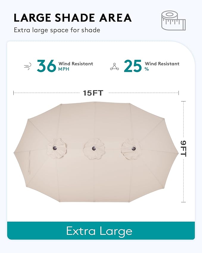 SERWALL HDPE Patio Furniture Set with 15FT Double Side Patio Umbrella, 7-piece Outdoor Modular Sectional Sofa Set, All Weather Patio Couch Set for Deck, Gray & Gray Cushion(Umbreall Base not Included)