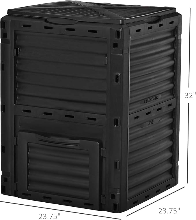 Outsunny Garden Compost Bin 80 Gallon Outdoor Large Capacity Composter Fast Create Fertile Soil Aerating Box, Easy Assembly, Black