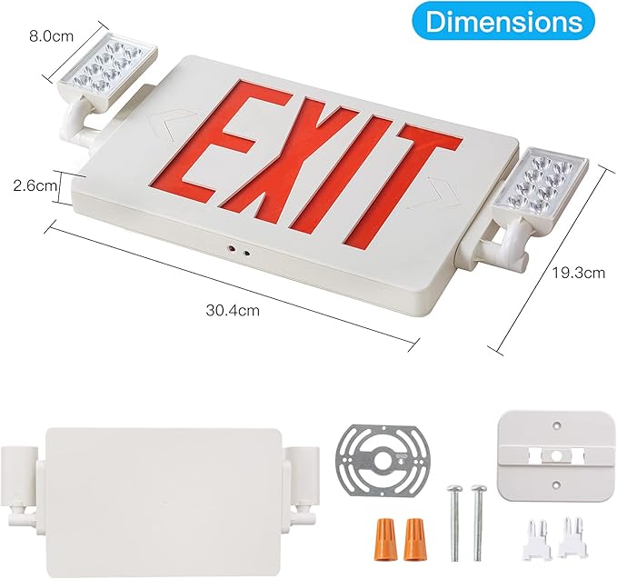 1 Pack- UL Listed Exit Sign with Emergency Lights, Two LED Adjustable Head Emergency Exit Light Combo with Battery-120-277VAC-Exit Sign for Business.