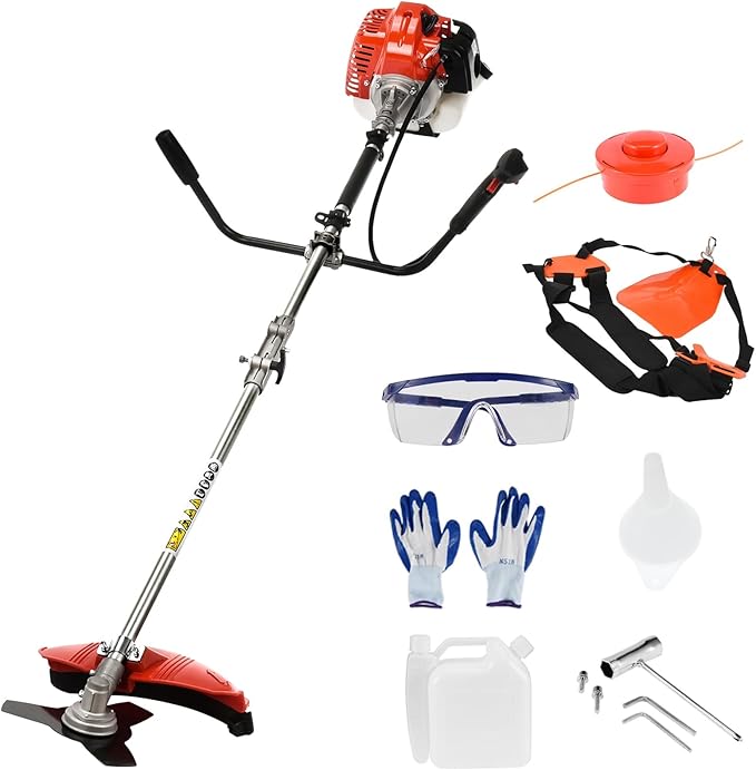 52cc 2-Stroke Gas Weed Wacker | 2-in-1 Cordless Gas Lawn Mower | 2.2KW/8500RPM String Trimmer | for Villa Garden Community Lawn Park Red