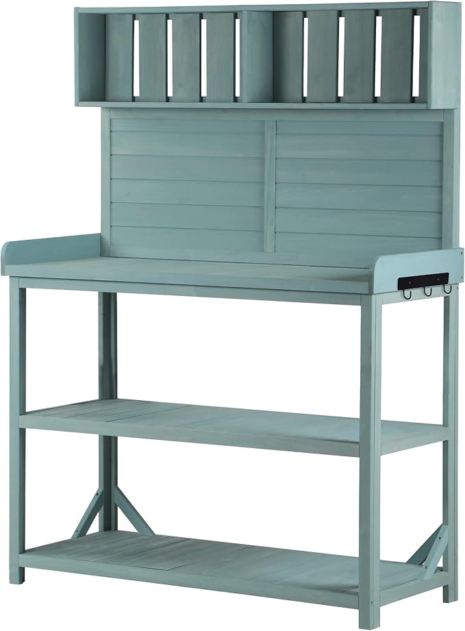 Outdoor Wooden Potting Bench Table β Farmhouse Garden Workstation with Drawers, Cabinet & Storage Shelves, Large Fir Wood Work Table for Patio, Backyard, Mudroom, Greenhouse (Green, 65'' H)