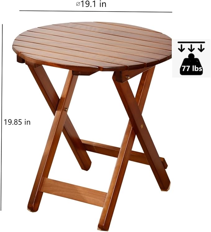 Outdoor Small Table Round Folding Side Table, Foldable Wooden End Table for Indoor, Porch, Patio, Camping as Coffee Table or Plant Stand, Brown 
