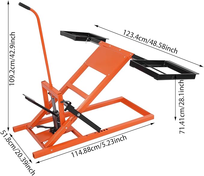 Lawn Mower Lift, 500Lbs Lawn Mower Lift Carbon Steel Hydraulic Lift Jack Lawnmower Lift Tool Adjustable Lawnmower Lifts w/Hydraulic Foot Pedal for Garden Tractors All-Terrain Maintenance and Repair