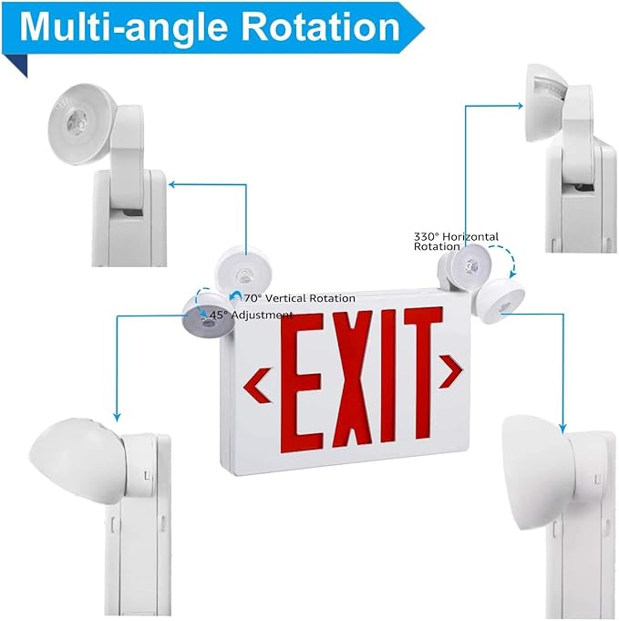 1 Pack Red Led Exit Sign with Emergency Lighting Battery Backp -Two LED Adjustable Head -120V/277V-UL Listed-Exit Lighting -Dual LED Lamp ABS Fire Resistance for Power Failure.