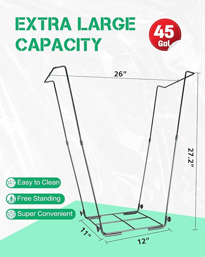 Jayhalo Outdoor Trash Bag Holder Stand 30-45 Gal, Portable Garbage Bag Holder Frame for Garden Camping Portable Trash Can, Leaf Bag Holds Disposable Bags, Freestanding Design