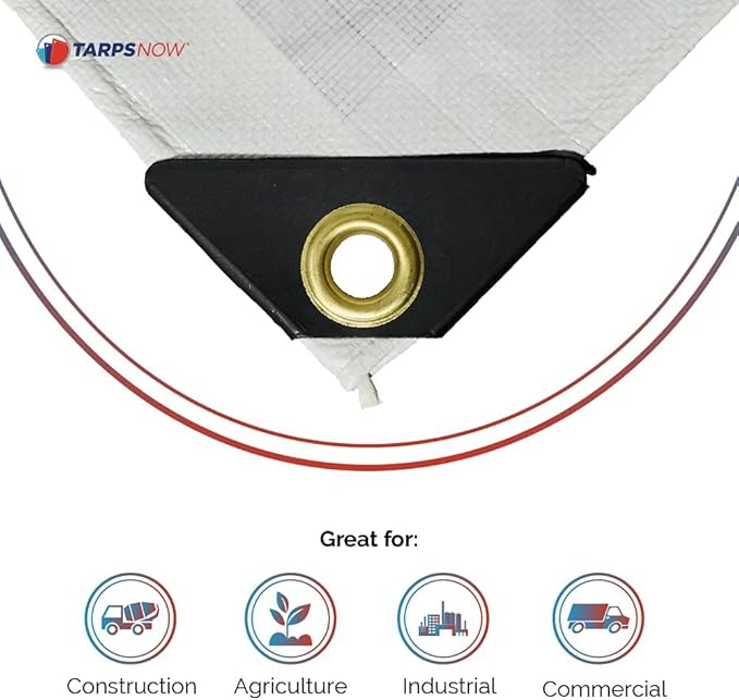 Tarps Now 26x40 Feet Poly Tarp |12 MIL Heavy Duty Waterproof Cover |Rip and Tear Proof Plastic Tarp with Rustproof Aluminum Grommets & Reinforced Edges |Ideal for Roof Repairs, Landscaping-White