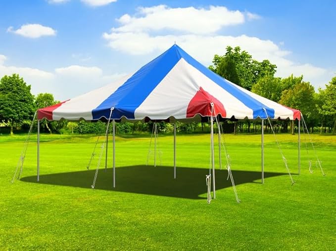 Party Tents Direct 20'x20' Weekender Canopy Pole Tent - Easy Up Canopy Tent with 80 Person Capacity - Outdoor Canopies for Parties, Weddings, & Events (Red, White and Blue)