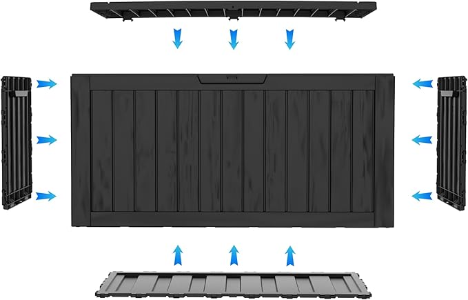 75 Gallon Waterproof Large Resin Deck Box Indoor/Outdoor Lockable Storage Container and Seating for Garden, Pool, and Patio (75 Gallon, Black)