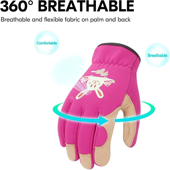 Vgo... 1-Pair Age 4-5 Kids Gardening Gloves,Children Yard Work Gloves,Soft Safety Outdoor Playing Gloves (Size S,Purple Rabbit, KID-SL7362)