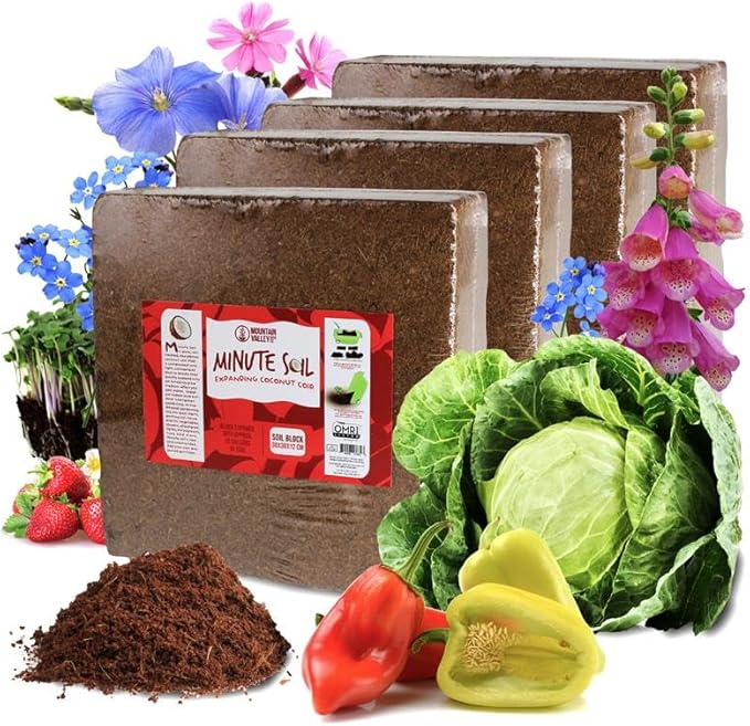 Minute Soil Bulk Coconut Coir Block 4-Pack β OMRI Listed for Organic Use β 48 lb Compressed Grow Medium β Expands with Water β Gardening, Beds, Containers