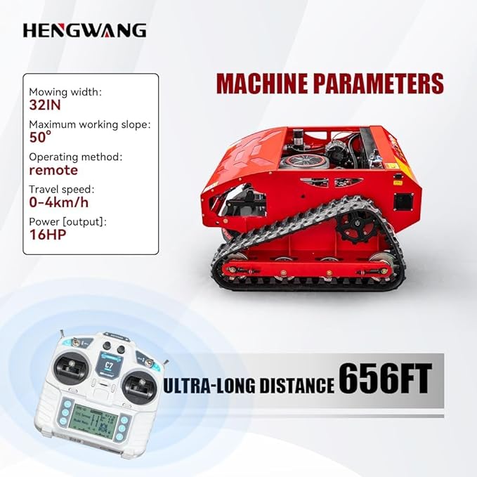 Lawn Mower, Remote Control Lawn, Small Crawler Oil-Electric Hybrid Four-Wheel Drive Lawn Mowing and Weed Whacker, All Terrain Grass Cutter Yard Mower, 50° Climbing (SKD-452-80L)
