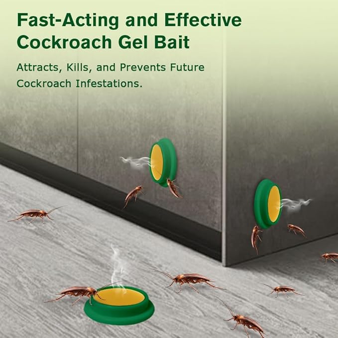 64 Pack Cockroach Repellent Stations, Highly Effective Roach Gel Indoor Infestation Solution, Fast Acting Pest Killer Indoor Home Kitchen Use, Easy to Apply & No Mess Cockroach Repellent Gel
