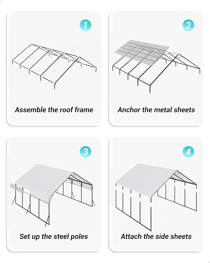 20x20x12.8 FT Metal Carport with Reinforced Frame, Galvanized Steel Roof & Enhanced Base Heavy Duty Car Ports for All-Weather Car Garage Shelter for Car, Truck, Pickup, SUV, Tractor, and Boat
