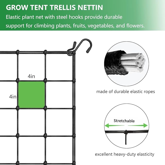Trellis Netting, 5x5FT Elastic Trellis with 4 Hooks, Heavy-Duty Support for Indoor Plants, Gardening