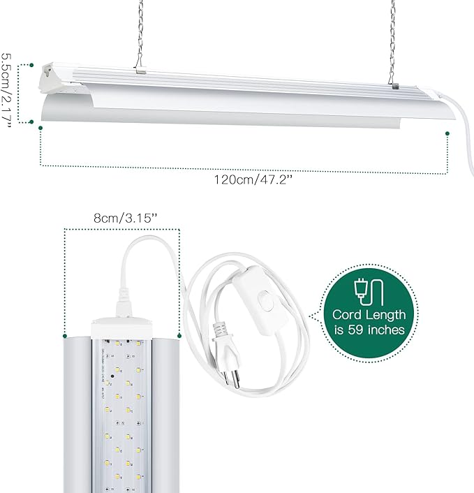 SZHLUX Grow Light 4FT 140W (2×70W, 800W Equivalent) Super Bright Full Spectrum Sunlight Plant Light, LED Grow Light Strips, Linkable Growing Lamp for Indoor Plants