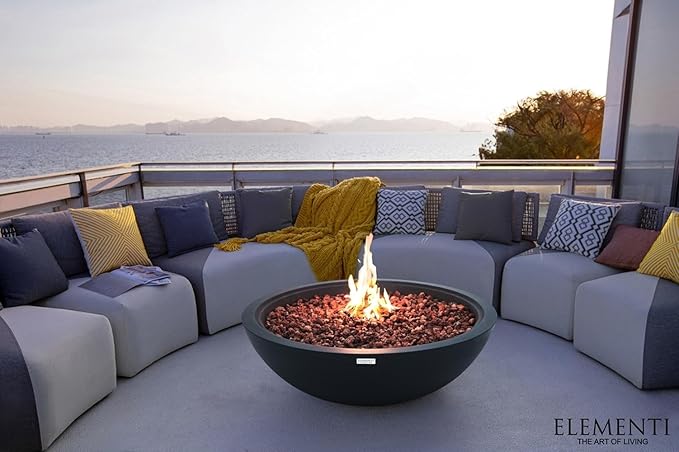 Rose Bowl Concrete Fire Pit 48" x 48" Outdoor Patio Firepit Includes Lava Rocks Modern Fire Pits & Outdoor Fireplaces for Garden, Deck, Indoor & Outdoor Heating