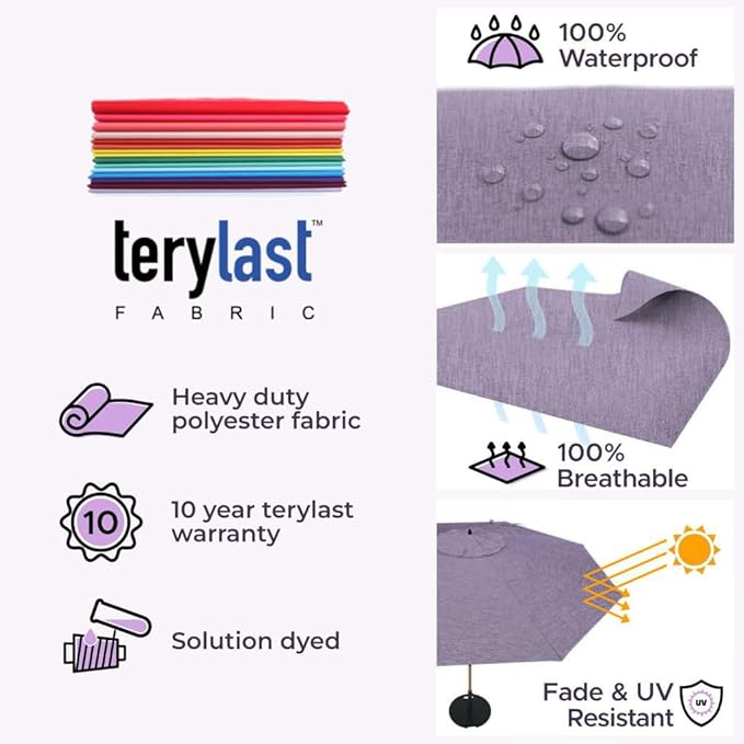 Midtown Umbrellas The Swilt 8 Feet Patio Umbrella in Terylast Purple Texture Polyester Fabric - Fiberglass Ribs, Auto-Tilt Aluminum Frame For Backyard, Deck, Garden, Pool - White Pole