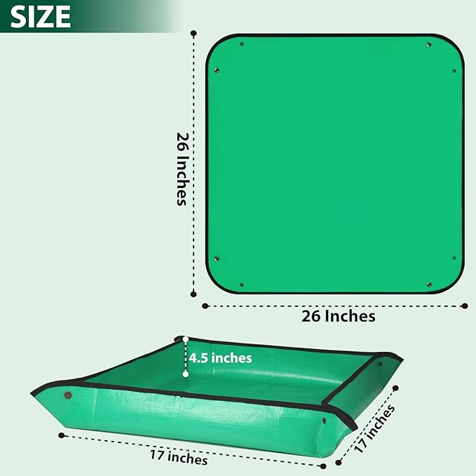 Repotting Mat for Indoor Plant Transplanting - 26'' x 26'' Planting Soil Mess Control, Portable Succulent Potting Tray Waterproof Gardening Mat (Pale Green)