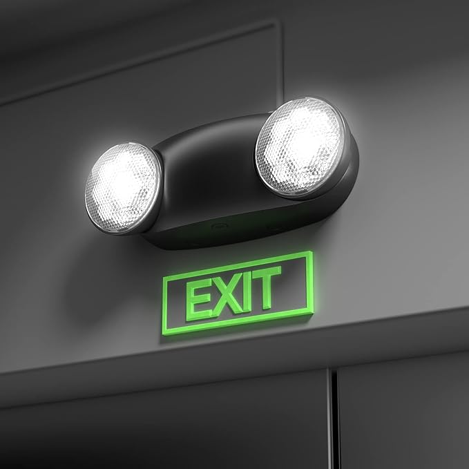 6 Pack Led Black Emergency Light with Battery Backup Round 2 Heads -UL Certified Exit Sign-120-277VAC/Commercial Emergency Lights Fixtures/Indoor Exit Lights for Home/Business.