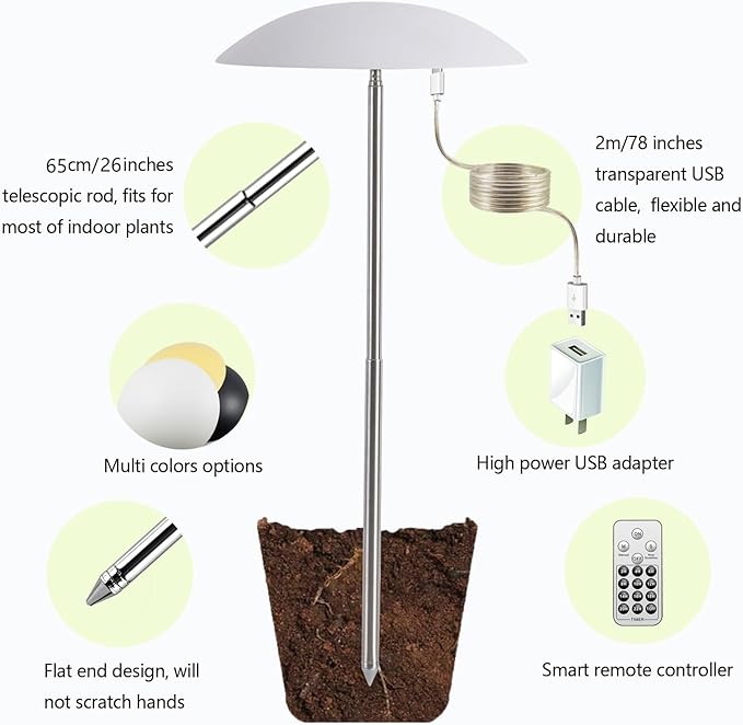 LED Grow Lights for Indoor Plants, Smart USB Small Full Spectrum Plant Lights with Remote, Height Adjustable, Auto On/Off Timer, Ideal for Home Decoration, Yellow