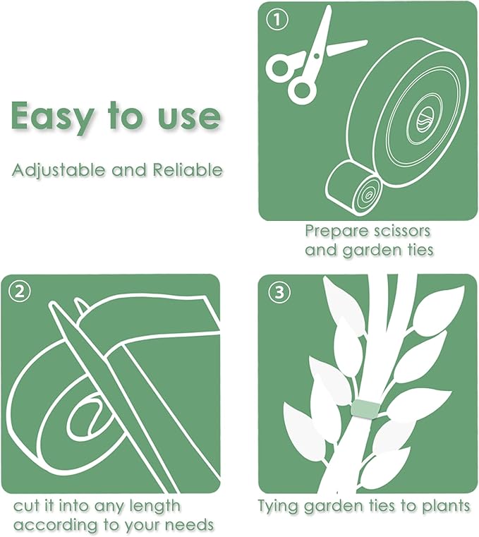 Garden Tie Green Tape, Plant Supports, Gentle On Plants (32.8ft × 0.6 inch, 3 Rolls, Green)