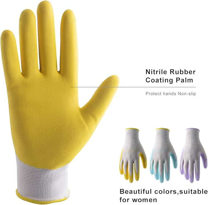 HLDD HANDLANDY Gardening Gloves for Women, Womens Work Gloves with Foam Nitrile Coating, 6&3 Pairs Garden Gloves DIY Gloves