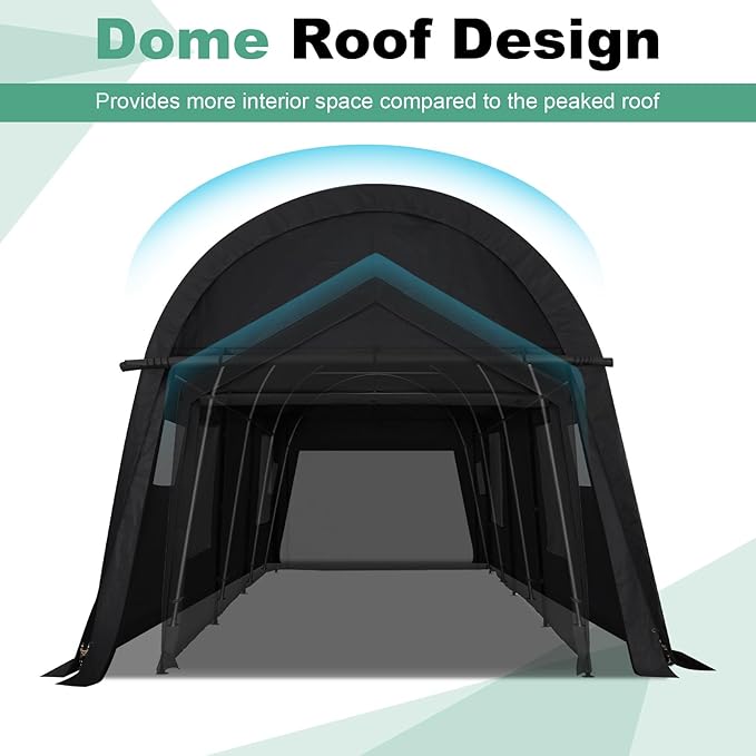 COBIZI Carport 10x20 FT Heavy Duty, Portable Garage, Carport Canopy with All-Steel Metal Frame & Vents, Round Style Outdoor Storage Shed for Car, Truck, Boat, Patio Furniture Anti-Snow Waterproof