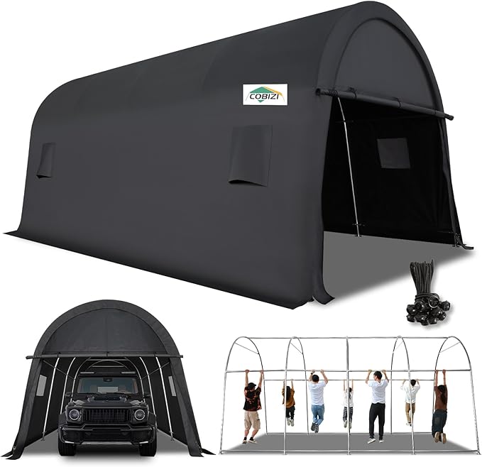 COBIZI Carport 10x20 FT Heavy Duty, Portable Garage, Carport Canopy with All-Steel Metal Frame & Vents, Round Style Outdoor Storage Shed for Car, Truck, Boat, Patio Furniture Anti-Snow Waterproof