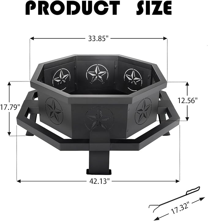 43 Inch Octagonal Fire Pit,Outdoor Fire Pit,Wood Burning Firepit for Bonfire, Firepits for Outside,Camping, Backyard, Patio,Bonfire,Garden