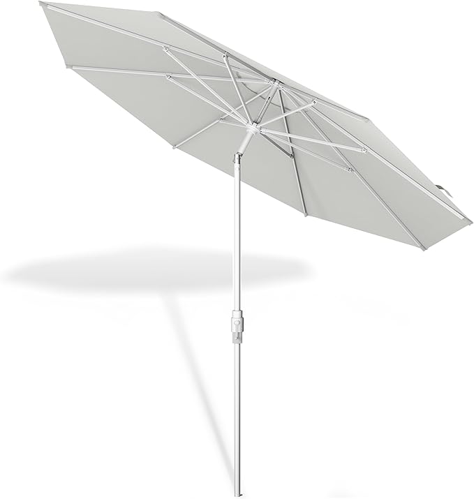 Midtown Umbrellas The Swilt 9 Feet Patio Umbrella in Terylast Off Cream (Off White) Polyester Fabric - Fiberglass Ribs, Auto-Tilt Aluminum Frame For Backyard, Deck, Garden, Pool - White Pole