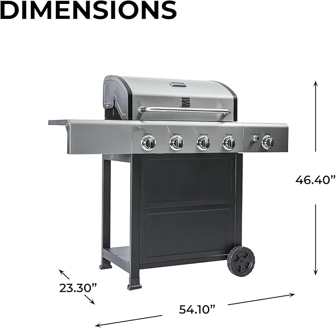Kenmore 4-Burner Gas Grill with Side Burner, Outdoor BBQ Grill, Propane Gas Grill, Cast Iron Cooking Grates, Electronic Ignition, Warming Rack, Open Cart Design, 53000 BTUs, Stainless Steel and Black