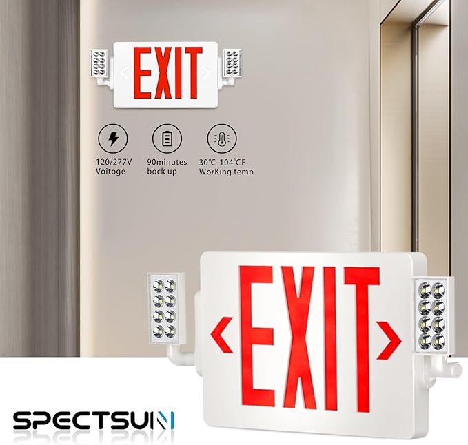 SPCETSUN 8 Packs Red Exit Sign with Emergency Lights,LED Emergency Exit Light with Battery Backup,UL Listed, AC 120/277V,Double Face Commercial Emergency Exit Light Combo for Business.