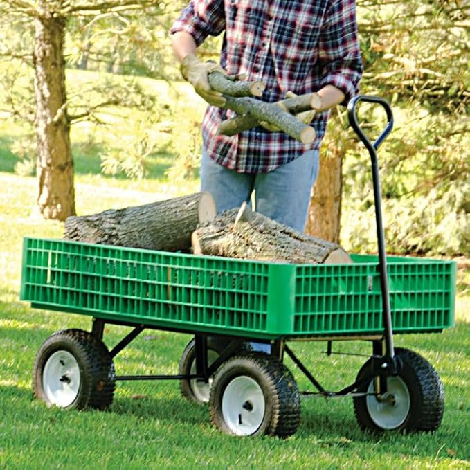 A.M. Leonard Green Utility Wagon with Pneumatic Tires - 30 x 46 x 7.5 Inch Tray