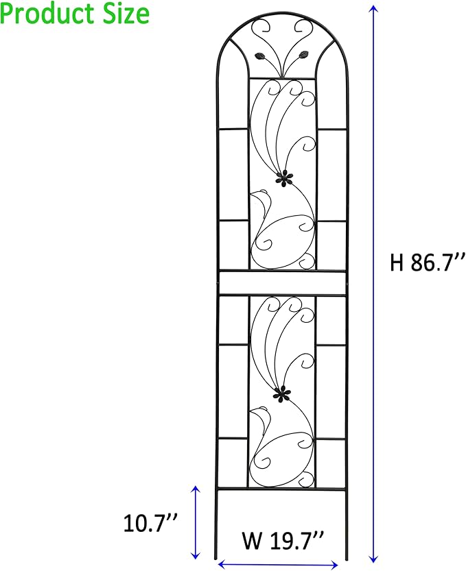 Garden Trellises, 4 Pack Black Metal Coated Rustproof Trellis for Climbing Plants Outdoor, Roses, Vines, Flowers, and Vegetables-86.7" x 19.7"
