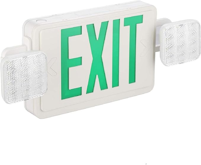 SPECTSUN Led Green Emergency Exit Lights with Battery Backup -Two Adjustable LED Exit Lights Combo, Backup Battery, 120-277V, Wall Or Ceiling Mount, Commercial Grade Double Sided UL