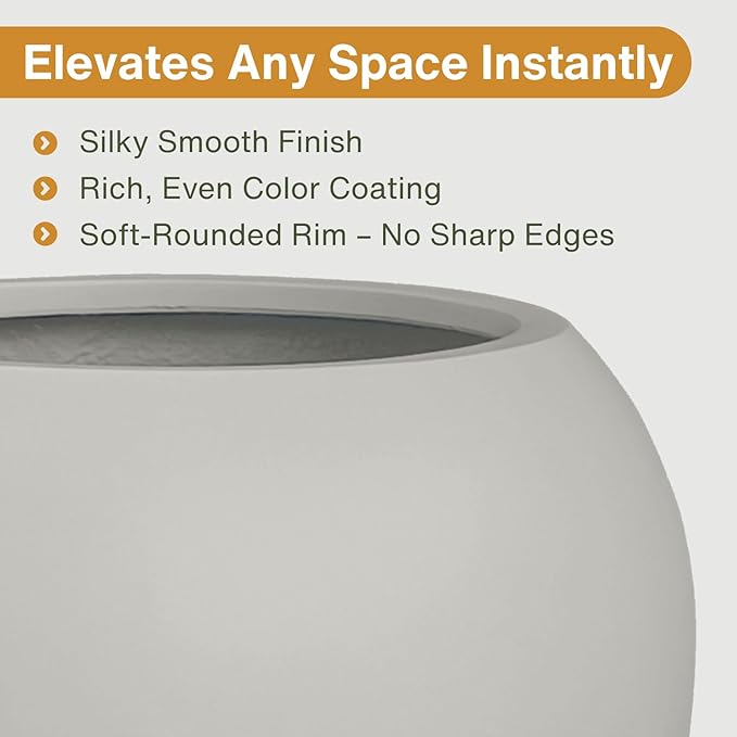Globo Large Fiberstone Plant Pot, Large Planters for Indoor Plants, Outdoor Planters for Porch (Light French Gray, 20" D x 16" H)