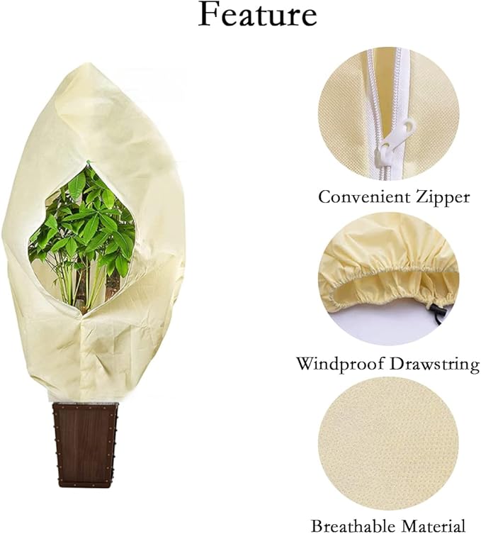 gardtree Winter Tree Covers Freeze Protection 47.2" x 70.8" 4 Packs, Thicker 2.4oz/yd² Garden Covers Frost Protection, Outdoor Plant Protector with Zipper Drawstring for Shrubs, Potted Plants