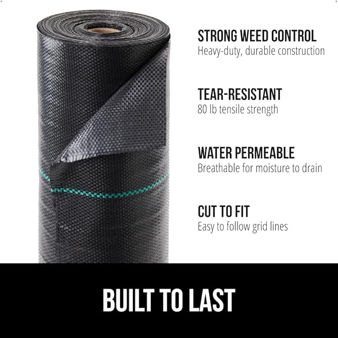 GORILLA GRIP 3 FT x 50 FT Powerful Weed Barrier Landscape Fabric, Durable Tear Resistant Blocker, Permeable UV Resistant Fabrics for Landscaping Outdoor Garden Bed, Ground Mulch, 3.2oz Woven