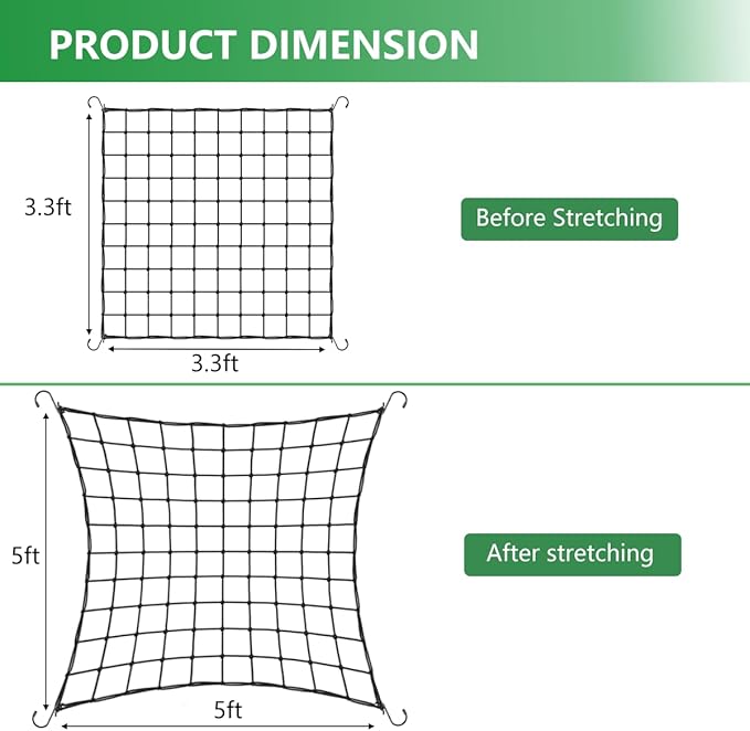 Trellis Netting, 5x5FT Elastic Trellis with 4 Hooks, Heavy-Duty Support for Indoor Plants, Gardening