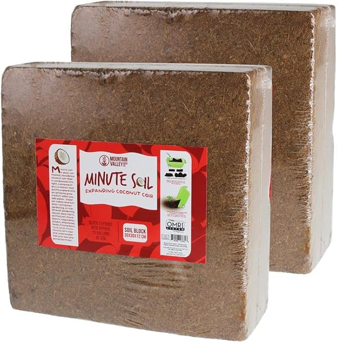 Minute Soil Bulk Coconut Coir Block 2-Pack β OMRI Listed for Organic Use β Compressed Growing Medium Expands with Water β Indoor & Outdoor Gardening Soil Alternative