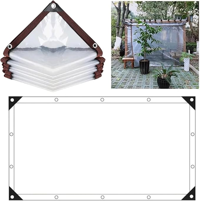 Clear Tarps with Grommets, 10x10FT with 1 Rolls Ropes Anti Tear Waterproof Tarps for Outdoors Clear Plant Covers for Covering Firewood Piles Patio Furniture Dog or Chicken Coops