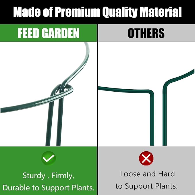 FEED GARDEN 8 Pack Plant Support Stakes, Peony Cages and Supports, Metal Garden Plant Stake(10" Wide x 24" High) Green Half Round Plant Support Rings for Outdoor Indoor Plants, Tomato, Hydrangea