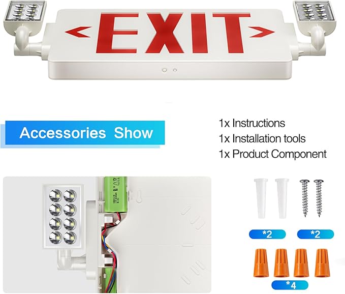 SPCETSUN 8 Packs Red Exit Sign with Emergency Lights,LED Emergency Exit Light with Battery Backup,UL Listed, AC 120/277V,Double Face Commercial Emergency Exit Light Combo for Business.