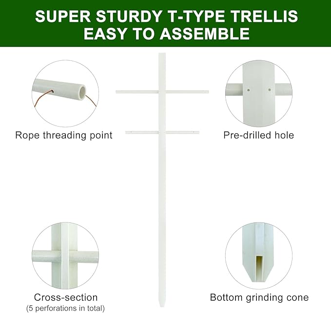 Agfabric 2pack 7ft T-Type Garden Trellis for Climbing Plants Outdoor, Fiberglass Tower Trellis-Plant Support Trellis Perfect for Berries, Tomatoes, Cucumbers to Climb