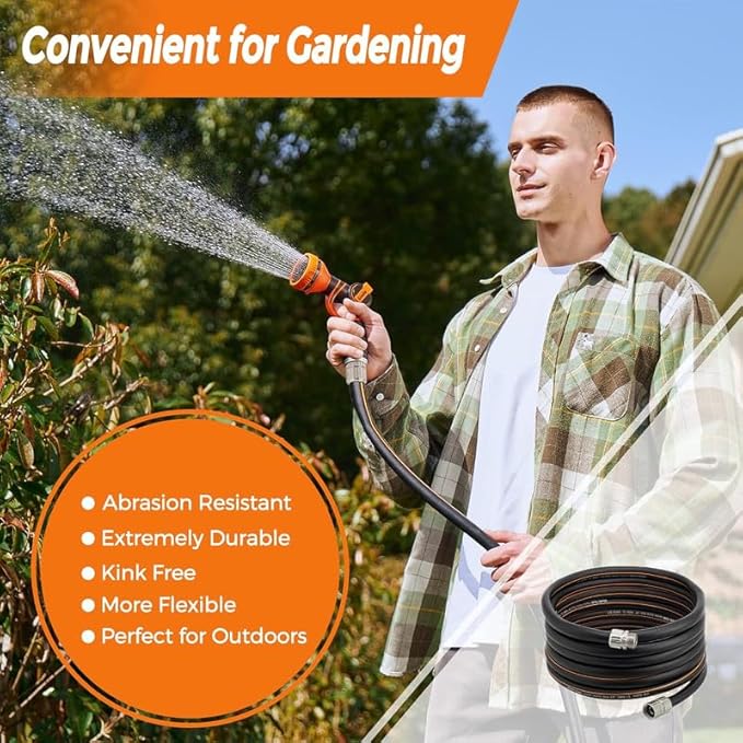 Giraffe Tools Leader Hose 10ft x 5/8", Custom Length, Heavy Duty, No Kink, Flexible, Rubber Garden Hose, Leakproof Water Hose with Male to Female Fittings, 600 Burst PSI
