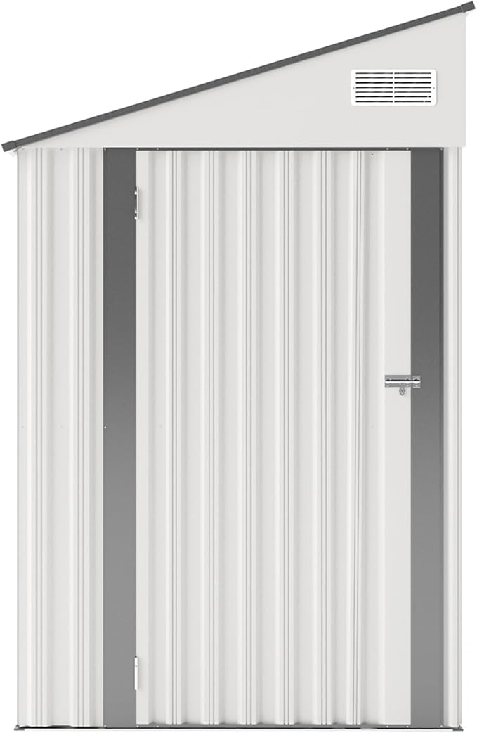 4×8 FT Outdoor Metal Storage Shed,Heavy-Duty Lean to Storage Shed with Lockable Single Side Hinge Door,Waterproof Metal Storage Tool House W/Sloping Roof,Air Vent&Protect Film,for Backyard,White